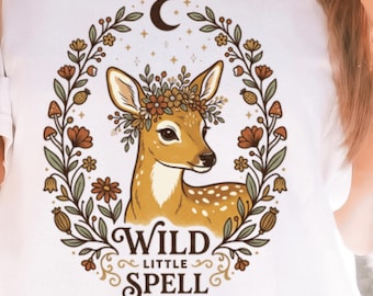 Waldgeist-Rehkitz-T-Shirt Cottagecore Naturliebhaber Grafik-T-Shirt
