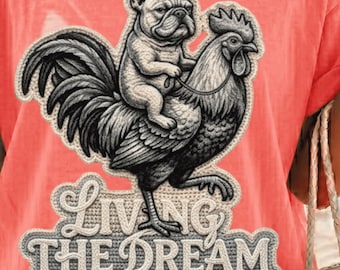 Camiseta com estampa de Buldogue Francês Montando um Galo | Vivendo o Sonho