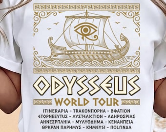 Odysseus World Tour Graphic Tee,Ancient Greece Homeric Adventure Shirt