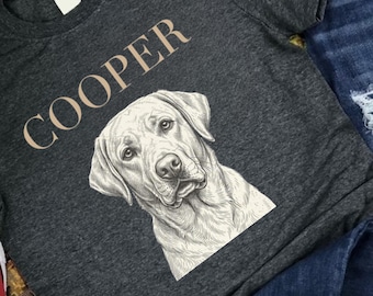 T-Shirt mit Labrador-Retriever-Cooper-Skizze, Unisex-Shirt für Hundeliebhaber mit Grafikprint, gelbe Labrador-Kleidung