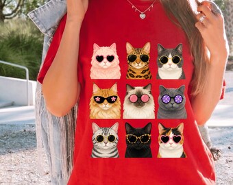 Cats in Sunglasses Shirt , Nine Playful Feline Friends Tee | Cat Lover Apparel