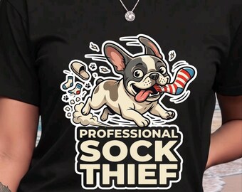 Französische Bulldogge Sockendieb Cartoon T-Shirt Verspielte Hundebekleidung