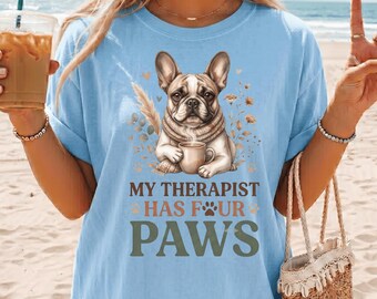 T-Shirt mit Kaffee-Motiv (Französische Bulldogge), Boho-Shirt für Hundeliebhaber und Hundemama-Geschenk