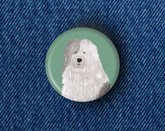 Old English Sheepdog Pin Badge | Size: 3.2cm approx. Handmade