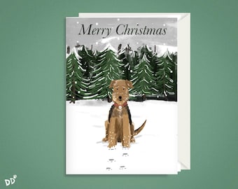 Airedale Terrier im Schnee | A6 Grußkarte | -Varianten verfügbar inkl. Frohe Weihnachten