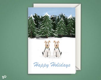 Two Wire Fox Terrier Greeting Card: Snowy Scene, Dog Lover Gift
