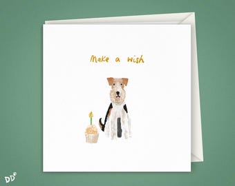 Wire Foxterrier Machen Sie eine Wunsch / Geburtstagsgrüße Karte | 5 "x 5" quadratische 300gs Karte