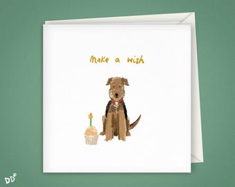 Airedale Terrier Machen Sie eine Wunsch / Geburtstagsgrüße Karte | 5 "x 5" quadratische 300gs Karte