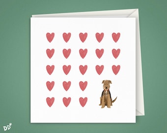 Dog and Hearts Greeting Card | 5x5 Inches Valentine, I love you, Love, Hello,
