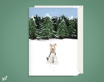Wire Foxterrier Grußkarte: Verschneite Szene, Geschenk für Hundeliebhaber