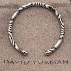 David Yurman 4mm Classic Cable Sterling Silver Bracelet & 18k Rose Gold Dome Bangle