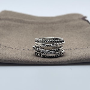 Anello largo incrociato in argento sterling David Yurman con diamanti pavé, misura 7