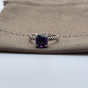 David Yurman 8mm Chatelaine Amethyst & Diamond Ring Size 7