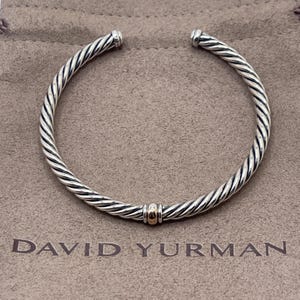 David Yurman Sterling Silver 925 4mm Cable Flex 14k Gold Station Bracelet