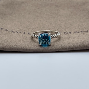 David Yurman 8mm Chatelaine Blue Topaz & Diamond Ring Size 7