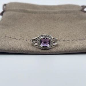 David Yurman Petite Albion Ring with Amethyst and Diamonds Size 8