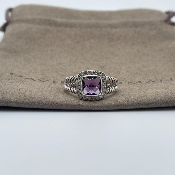 David Yurman Petite Albion Ring With Amethyst and Diamonds Size