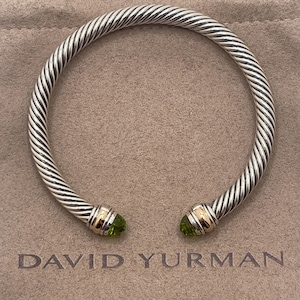 David Yurman Cable Classics Peridot and 14K Gold 5mm Cable Cuff Bracelet