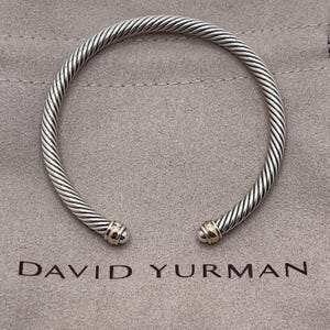 David Yurman 4mm Classic Cable Sterling Silver Bracelet & 18k Gold Dome Bangle