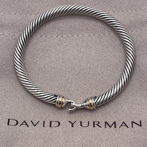 David Yurman Sterling Silver 925 5mm Cable Buckle 18k Gold Cuff Bracelet