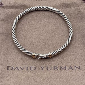 David Yurman Sterling Silver 925 4mm Cable Flex 14k Gold Buckle Bracelet