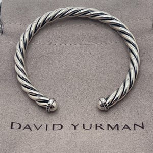 David Yurman Sterling Silver and Black Diamonds 6mm Cable Cuff Bracelet