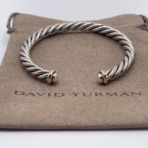 David Yurman Sterling Silver & 14K Gold 6mm Cable Cuff Bracelet