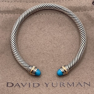 David Yurman Cable Classics Turquoise and 14K Gold 5mm Cable Cuff Bracelet