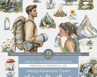 Aquarell Wandern Clipart Bundle: Rustikales Abenteuer Scrapbooking (digitaler Download)
