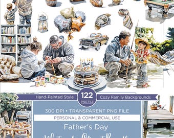 Father’s Day Clipart Set Watercolor Digital Stickers Dad Child PNG Family Stickers fathers day gift Scrapbook Greeting Cards Commercial Use