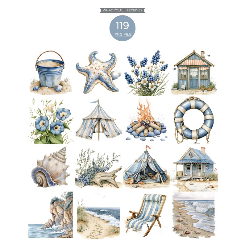Watercolor Retro Beach Clipart Bundle Vintage Beach Scrapbooking ...