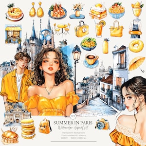 Watercolor Summer Travel Paris Clipart French Food PNG Art paris cafe clipart Romantic Paris France PNG Instant Download Commercial Use