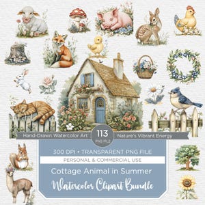 Digital Watercolor cottage Clipart Bundle Rustic Farm Vintage PNG Scrapbooking Silhouette Junk Journal Designs Commercial Use