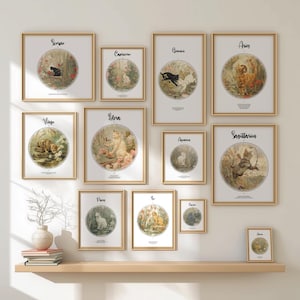 12 WATERCOLOR Cat Zodiac Posters Bundle Perfect Gift for Astrology Fans Nursery Wall Decor Pet Lovers High Resolution Wall Art