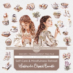 Self-Care & Mindfulness Retreat clipartbundel scrapbooking silhouet junk dagboek digitale ontwerpen aquarel