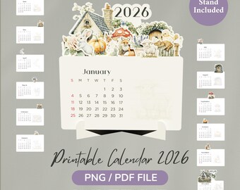 2026 Cottagecore Calendar Printable: Watercolor Animal Illustrations (PNG, PDF)