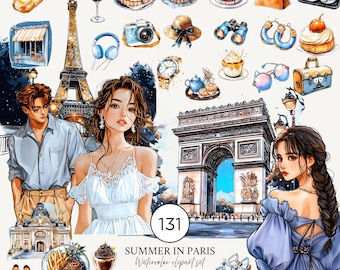 Watercolor Summer Paris Clipart French Travel Vacation Holiday Art paris cafe clipart Romantic Paris France Instant Download Commercial Use