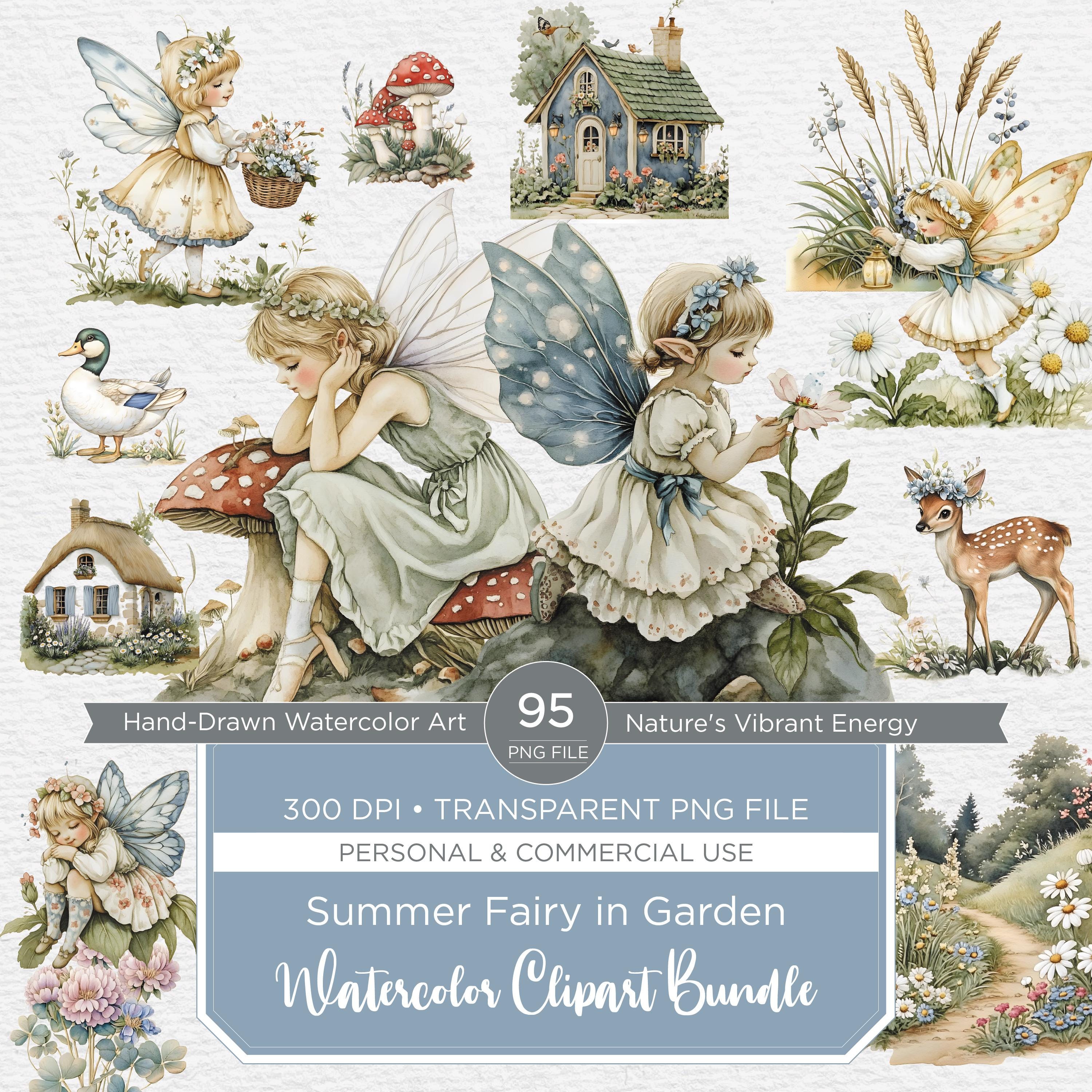 Digital Watercolor Vintage Fairy Clipart Bundle 300DPI PNG Scrapbooking ...