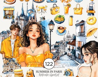Watercolor Summer Travel Paris Clipart French Food PNG Art paris cafe clipart Romantic Paris France PNG Instant Download Commercial Use
