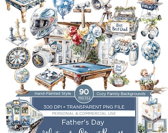 Father’s Day Clipart Set Watercolor Digital Stickers 300DPI PNG Family Stickers fathers day gift Scrapbook Greeting Cards Commercial Use
