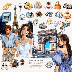 Watercolor Summer Paris Clipart French Travel Vacation Holiday Art paris cafe clipart Romantic Paris France Instant Download Commercial Use