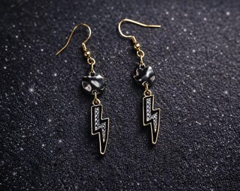 Sparkly Lightning Bolt Dangle Earrings, tcb, nickel free