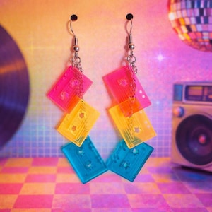 Retro Cassette Tape Dangling Earrings, nickel free, long or short bild 1
