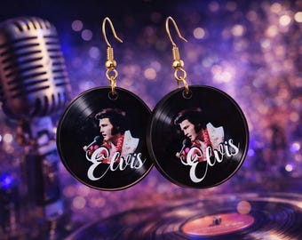 13 DESIGNS ! Elvis Presley Dangling Earrings, Lightweight, Rock'n'Roll LP Vinyl Record Aloha from Hawaii Trouble TCB Leather Moody Blue EPiC