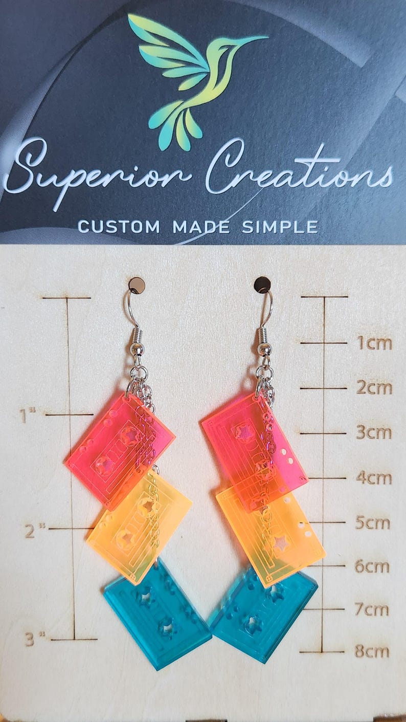 Retro Cassette Tape Dangling Earrings, nickel free, long or short bild 2