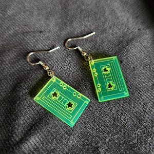 Retro Cassette Tape Dangling Earrings, nickel free, long or short Gul