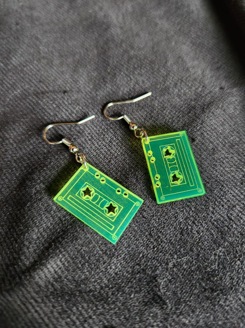 Retro Cassette Tape Dangling Earrings, nickel free, long or short Gul