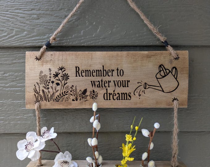 Reclaimed Wood Custom Flower & Plant sign and hanging vase with glass test tubes