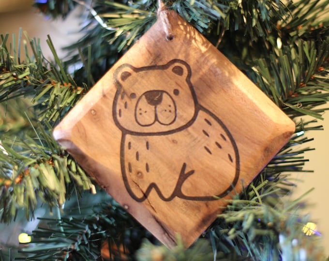 Handcrafted Woodland Animal Christmas Ornaments, Wood Slice Tree Decorations, Natural Pine, Fox Bear Bunny Design, Rustic Holiday Decor