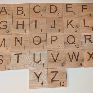 Handcrafted Scrabble Style Wood Slice Decorations, Natural Pine, Reclaimed Rescued, Choose your letters, Alphabet blocks, 4 x 4, Super cute!
